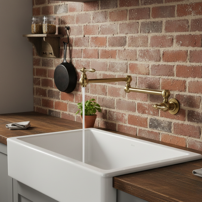 Robinet mitigeur cuisine évier rabattable rétro mural encastrable - Doré - Laiton