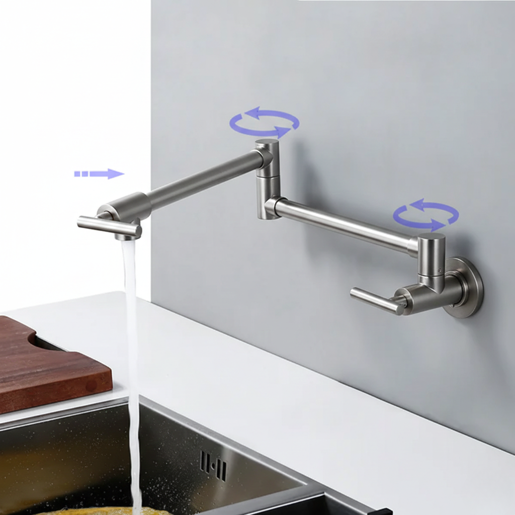 Robinet mitigeur de cuisine rabattable - Argenté - Laiton