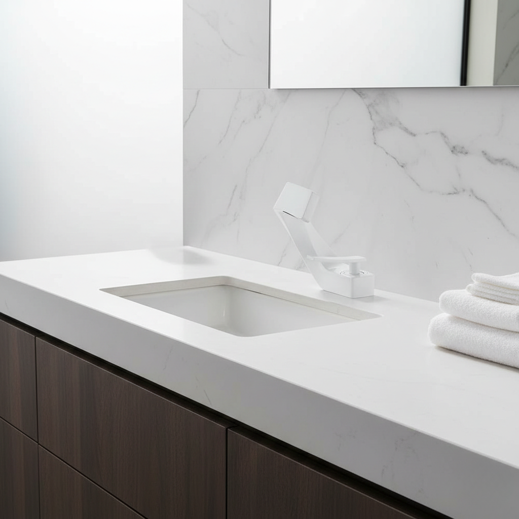 Robinet mitigeur design incurvé cascade - Blanc - Laiton