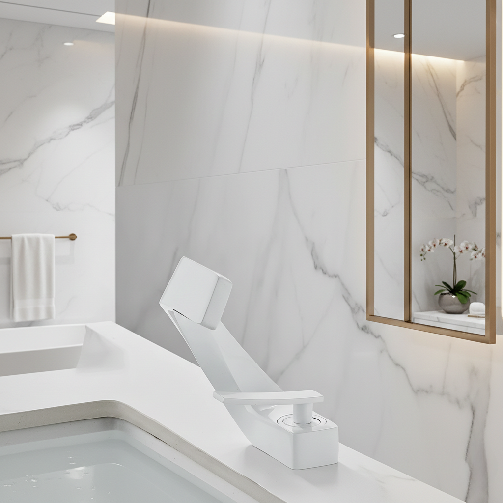 Robinet mitigeur design incurvé cascade - Blanc - Laiton