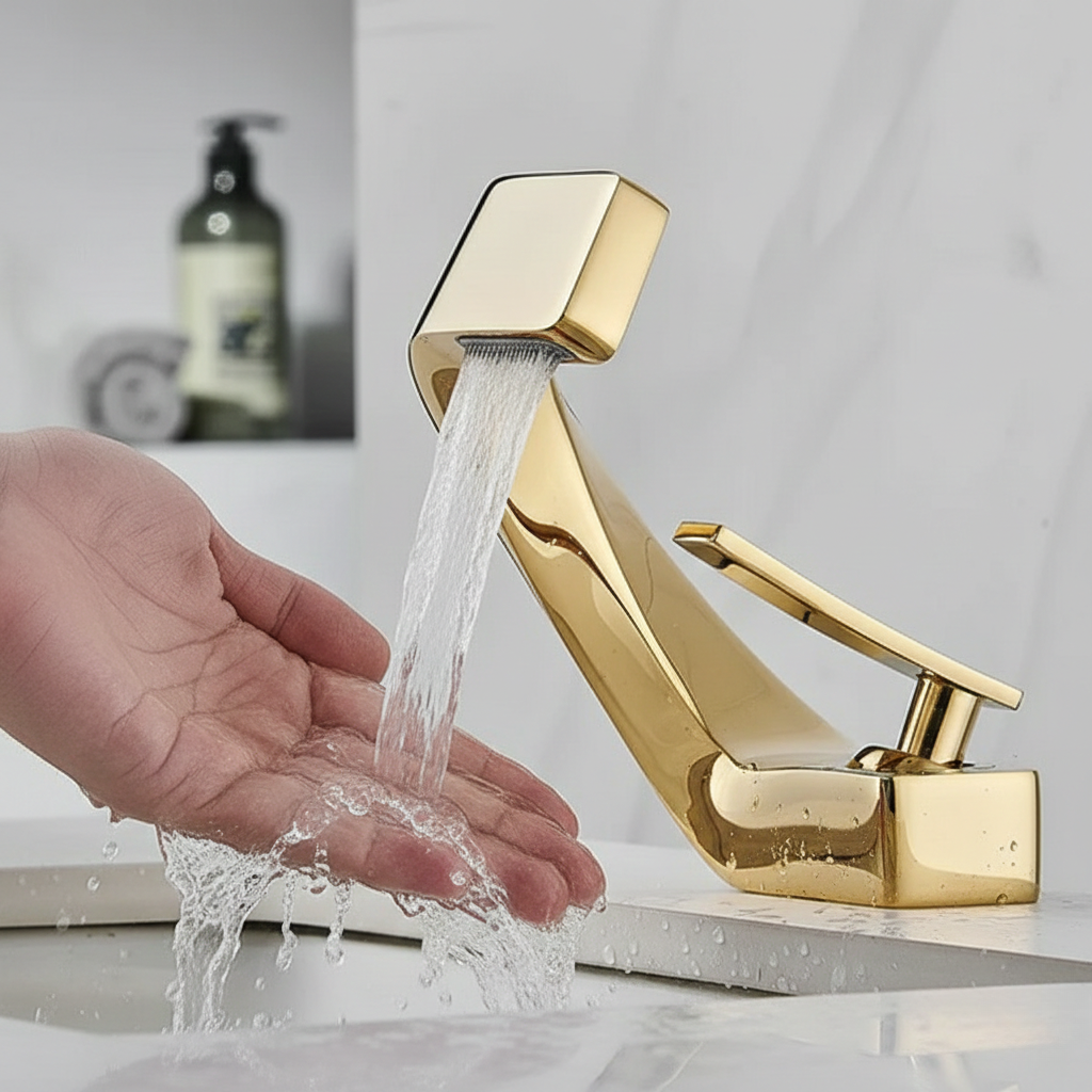 Robinet mitigeur design incurvé cascade - Doré - Laiton