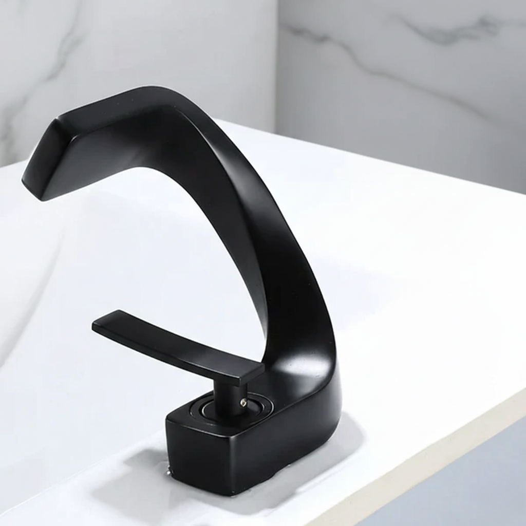 Robinet mitigeur design incurvé cascade - Noir mat - Laiton