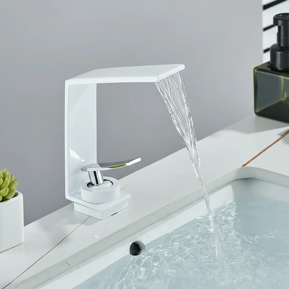 Robinet mitigeur design lavabo salle de bain cascade - Blanc - Laiton