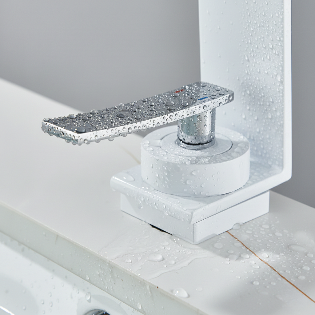 Robinet mitigeur design lavabo salle de bain cascade - Blanc - Laiton