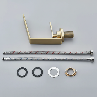 Robinet mitigeur design lavabo salle de bain cascade - Doré - Laiton