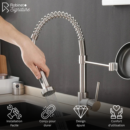 Robinet mitigeur douchette cuisine évier - Argenté - Laiton