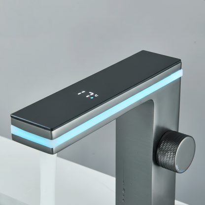 Robinet mitigeur lavabo salle de bain affichage numérique - Argenté - Laiton