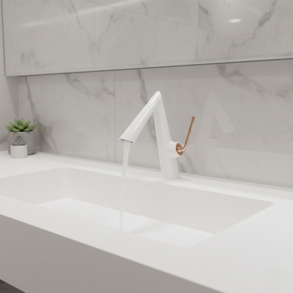 Robinet mitigeur lavabo salle de bain coudé - Blanc - Laiton