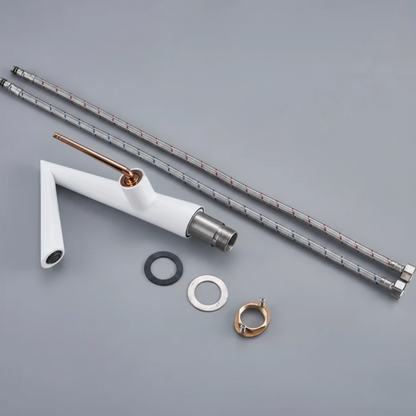 Robinet mitigeur lavabo salle de bain coudé - Blanc - Laiton