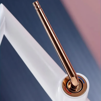 Robinet mitigeur lavabo salle de bain coudé - Blanc - Laiton