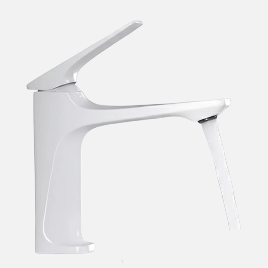 Robinet mitigeur lavabo salle de bain design épuré - Blanc - Laiton