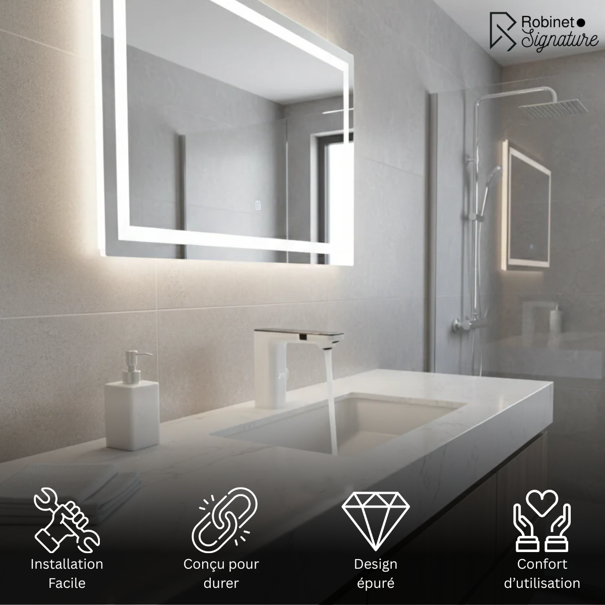 Robinet mitigeur lavabo tactile affichage thermostatique numérique - Blanc - Laiton