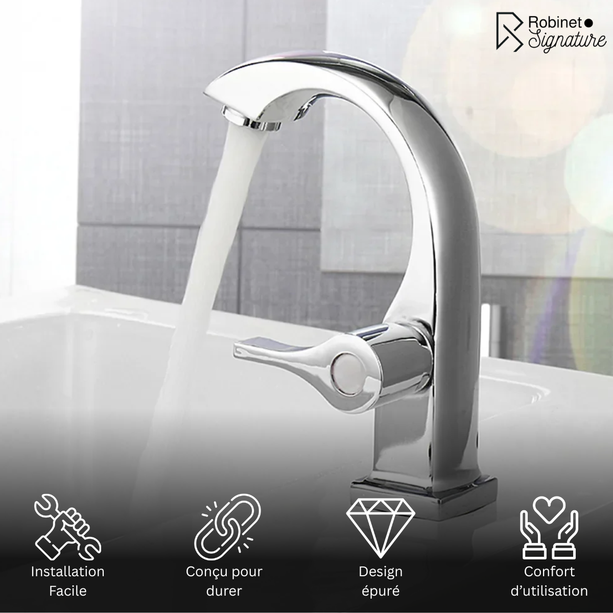 Robinet mitigeur lave main eau froide - Argenté