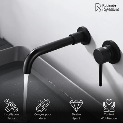 Robinet mitigeur salle de bain lavabo encastrable - Noir - Laiton