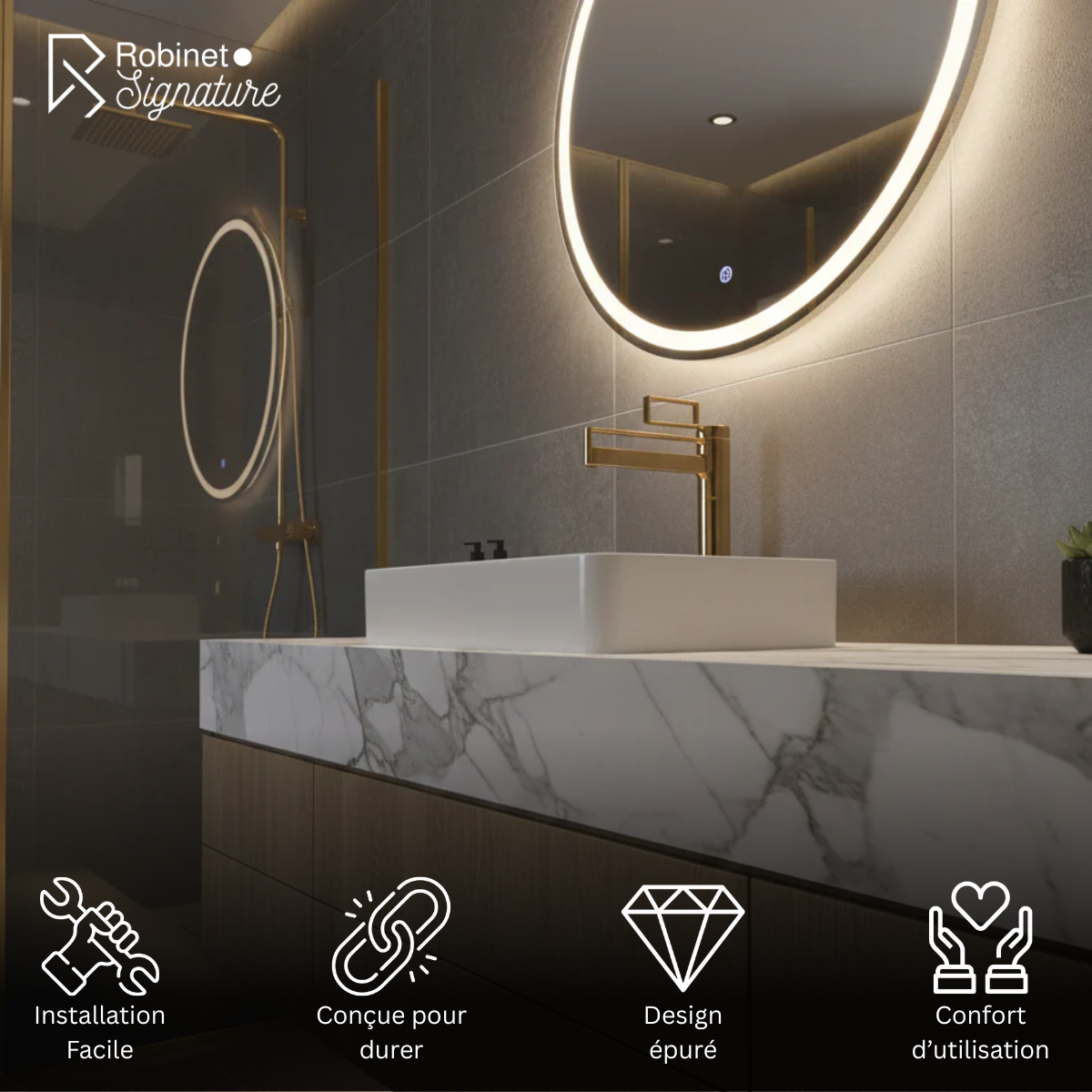 Robinet mitigeur salle de bain lavabo géométrique - Doré - Laiton