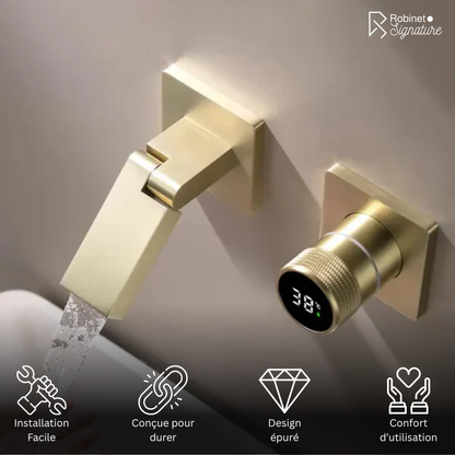 Robinet mitigeur salle de bain lavabo mural encastrable pivotant - Doré - Laiton