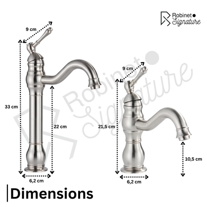 Robinet mitigeur salle de bain lavabo vintage rétro - Argenté - Laiton
