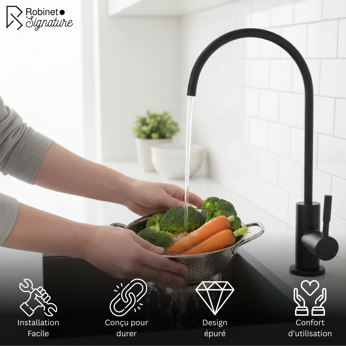 Robinet mitigeur évier cuisine fin - Noir