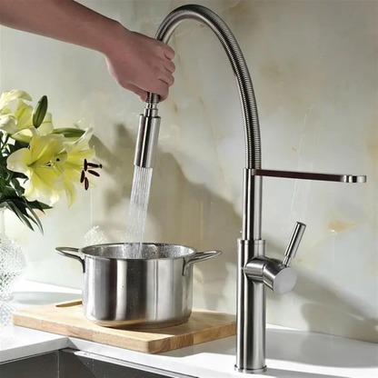 Robinet mitigeur évier cuisine flexible douchette design - Argenté - Laiton