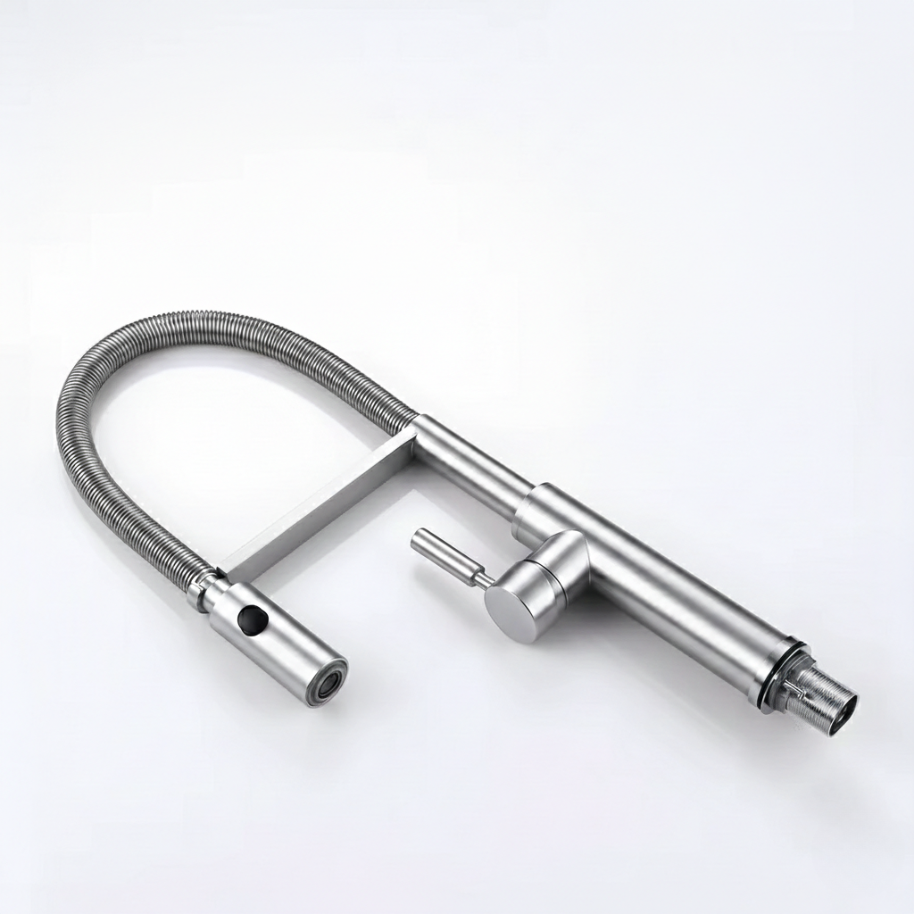 Robinet mitigeur évier cuisine flexible douchette design - Argenté - Laiton