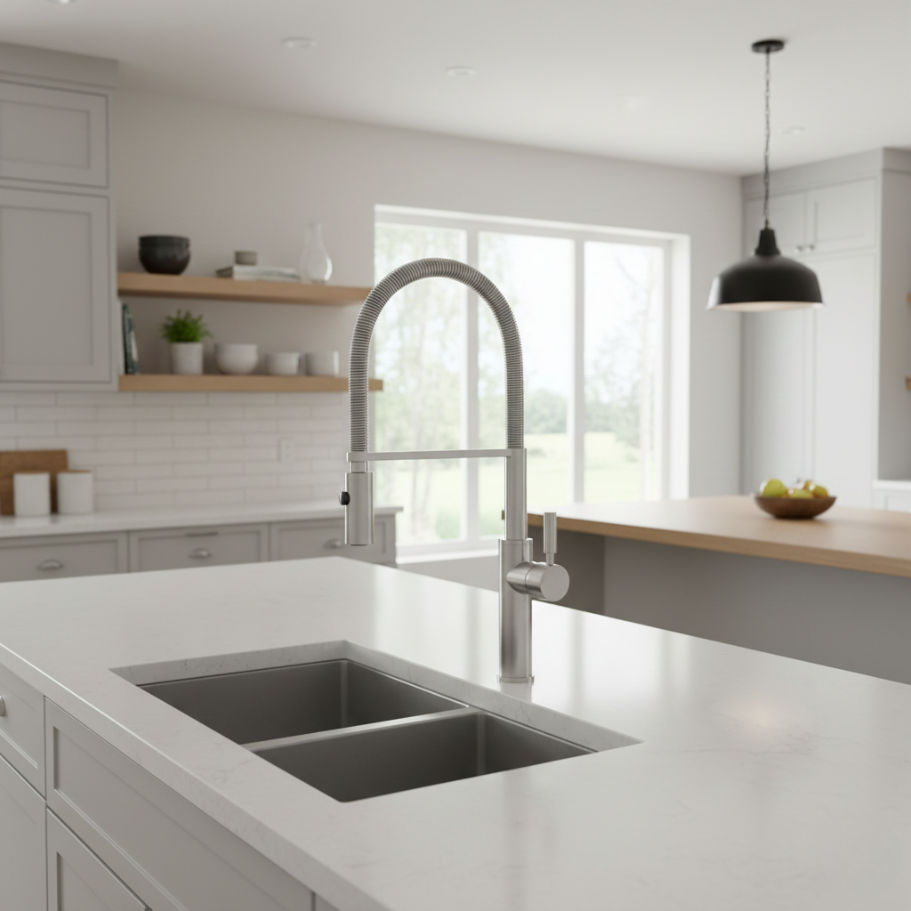 Robinet mitigeur évier cuisine flexible douchette design - Argenté - Laiton