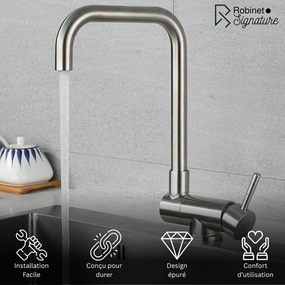 Robinet mitigeur évier cuisine pivotant pliable - Argenté