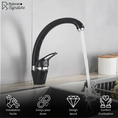 Robinet mitigeur évier de cuisine arrondi tacheté - Noir - Laiton
