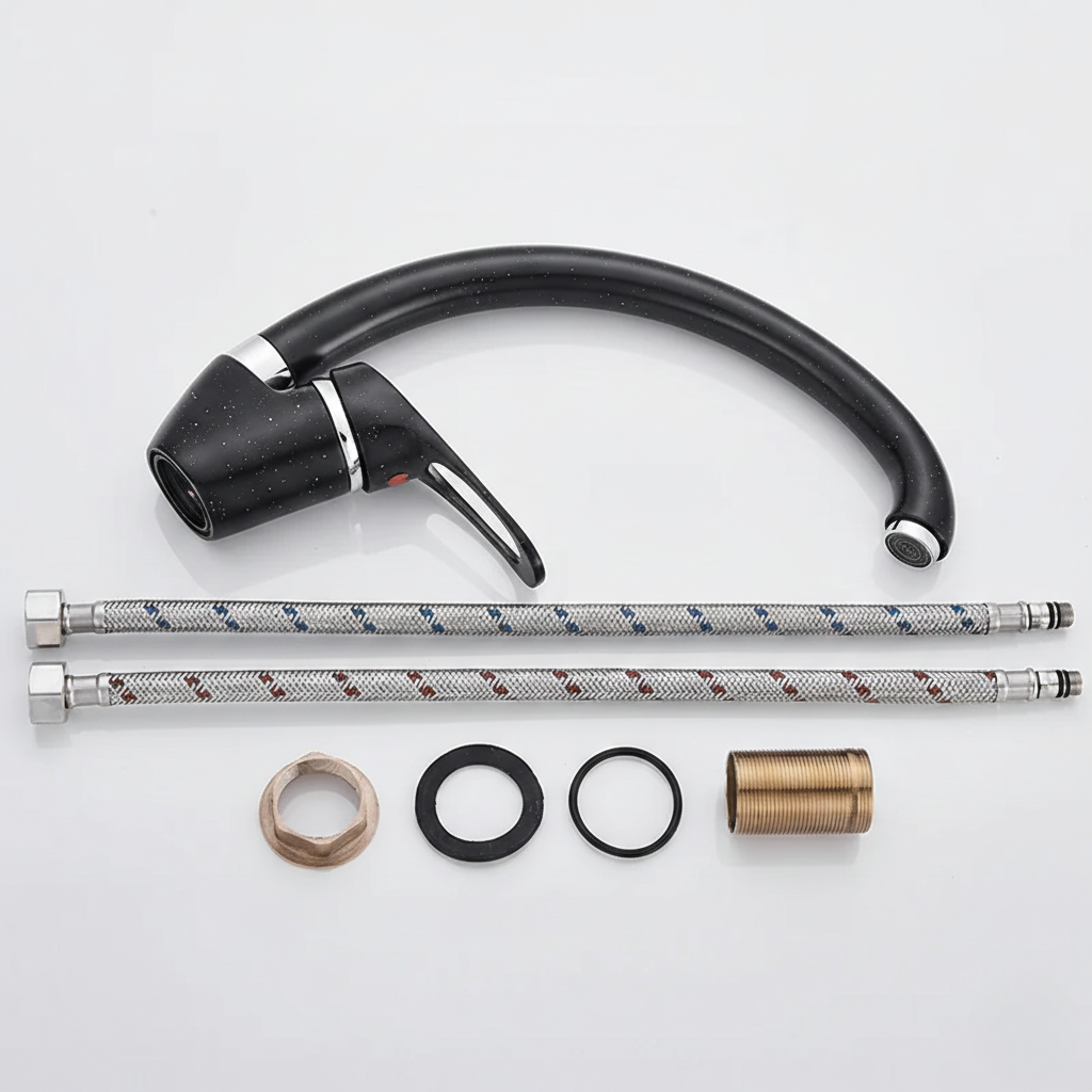 Robinet mitigeur évier de cuisine arrondi tacheté - Noir - Laiton