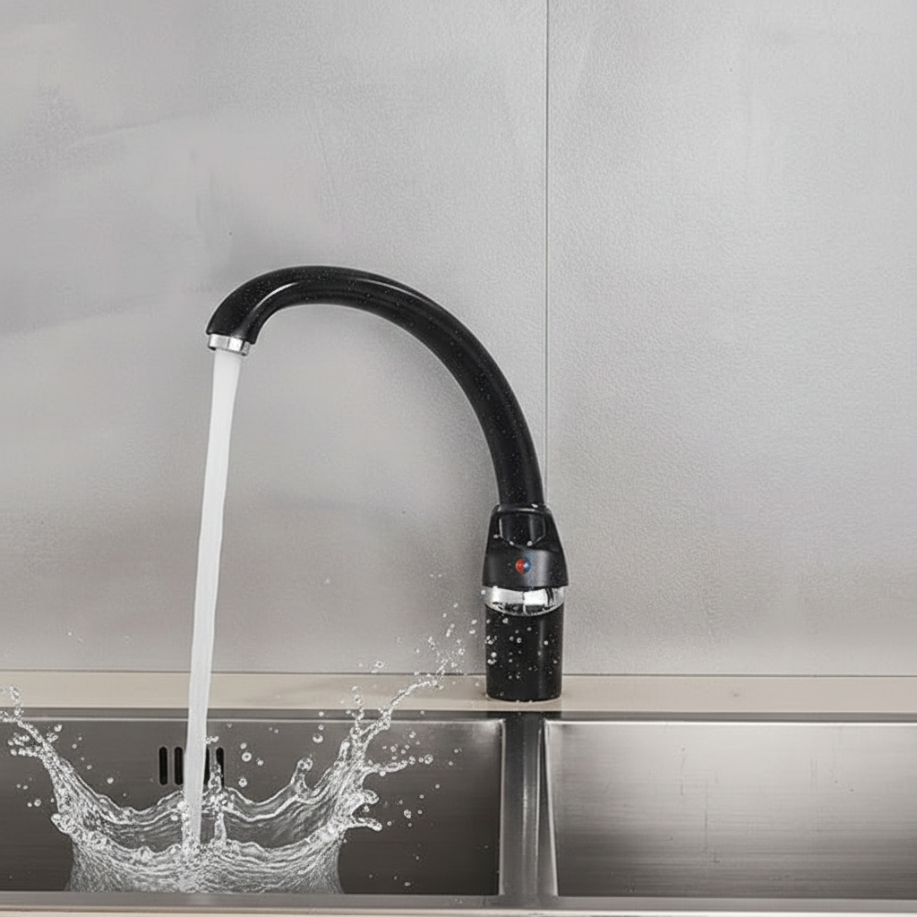 Robinet mitigeur évier de cuisine arrondi tacheté - Noir - Laiton