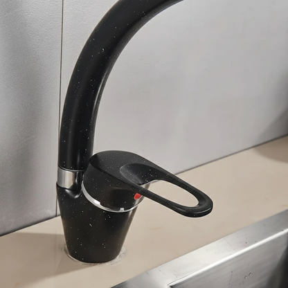 Robinet mitigeur évier de cuisine arrondi tacheté - Noir - Laiton