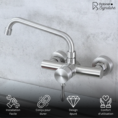 Robinet mitigeur évier de cuisine encastrable mural - Argenté