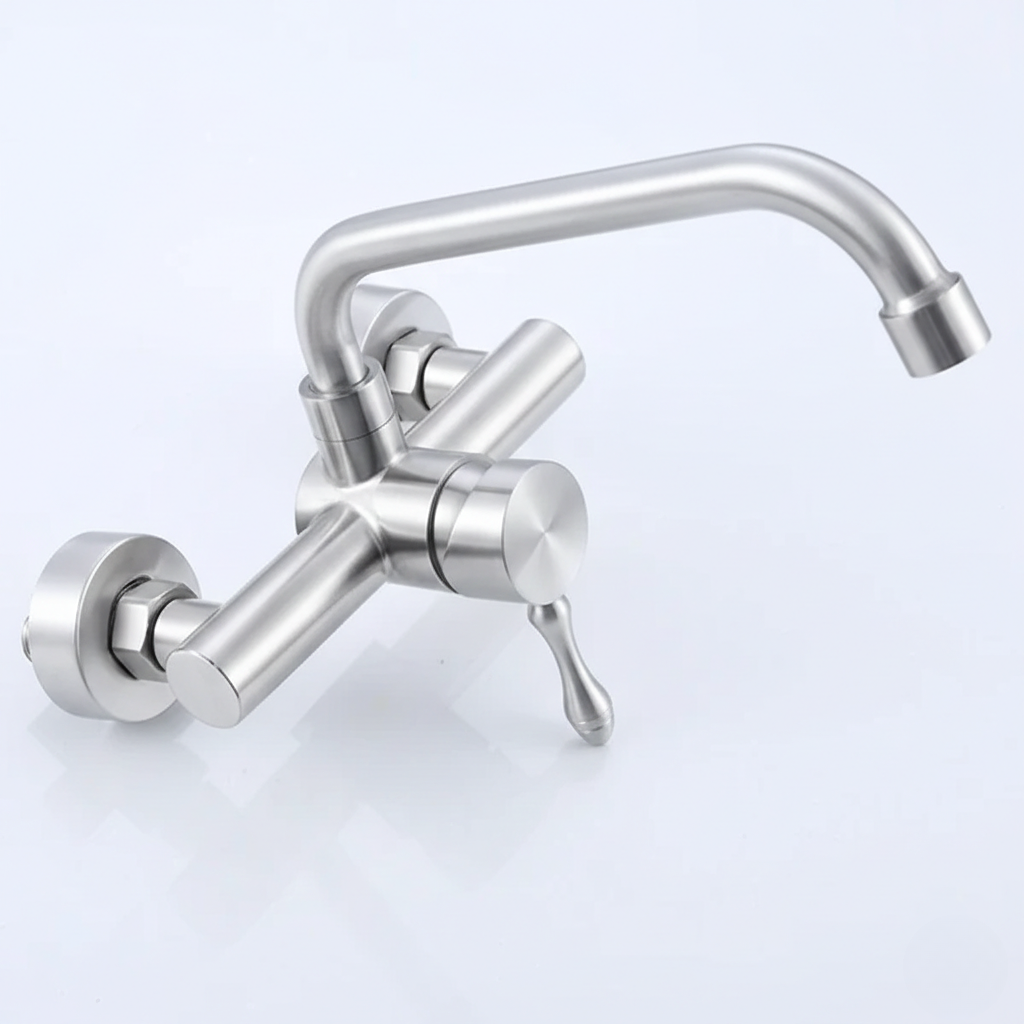 Robinet mitigeur évier de cuisine encastrable mural - Argenté