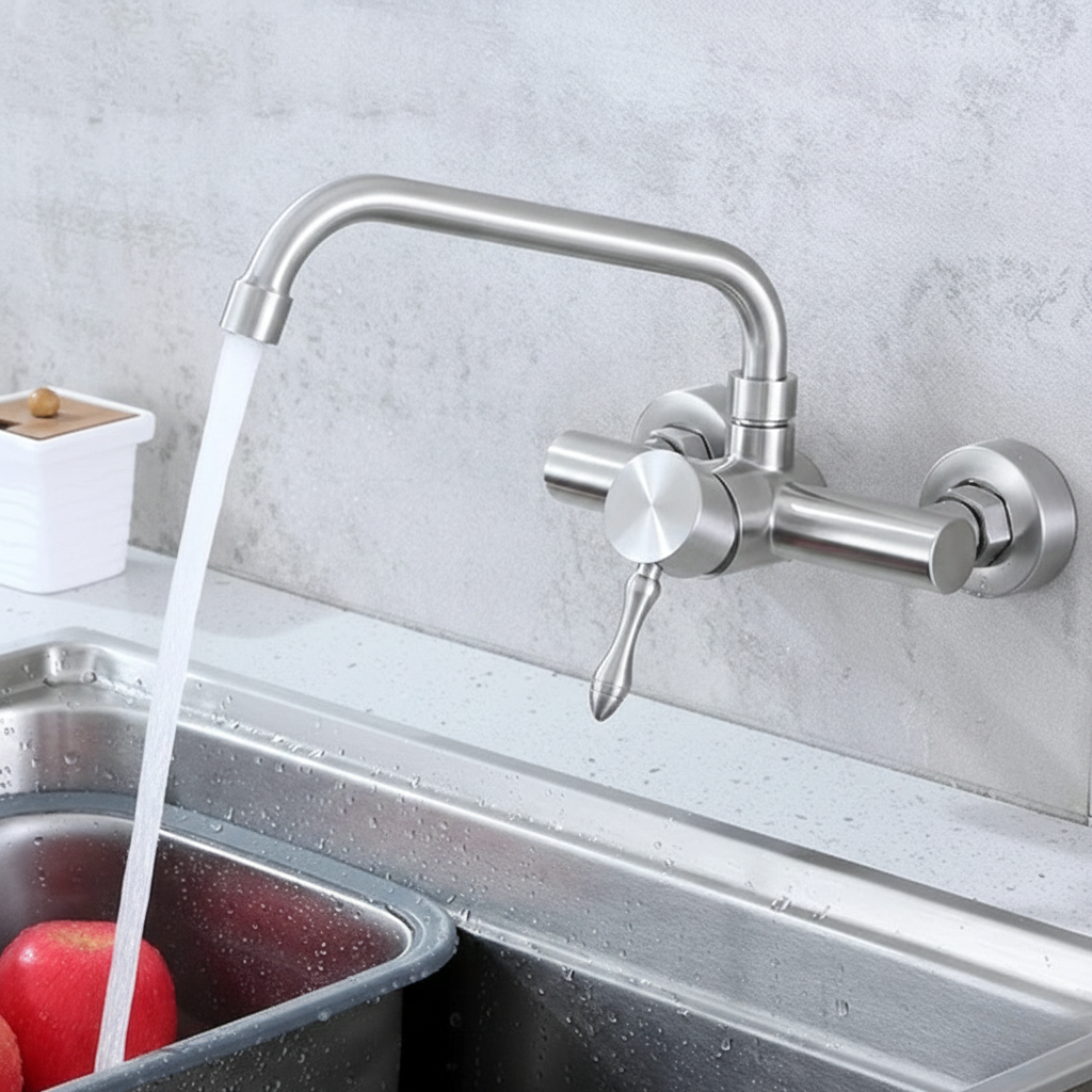 Robinet mitigeur évier de cuisine encastrable mural - Argenté