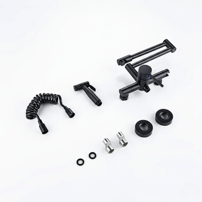 Robinet mitigeur évier de cuisine rétractable mural avec douchette - Noir - Laiton