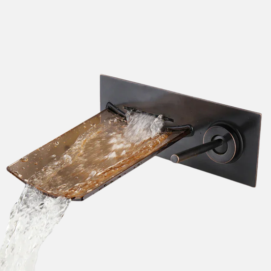 Robinet mitigeur mural encastrable lavabo salle de bain fontaine - Noir - Laiton