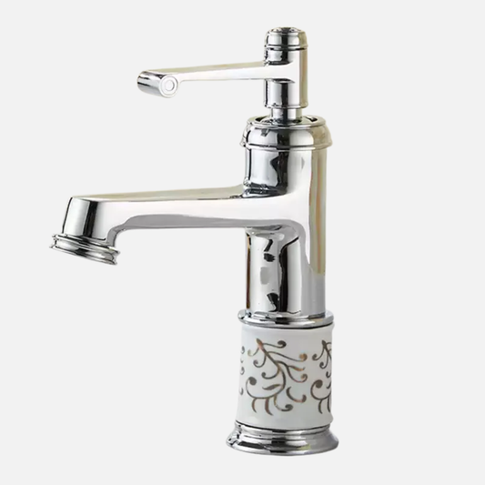 Robinet mitigeur rétro salle de bain lavabo arabesque - Argenté - Laiton