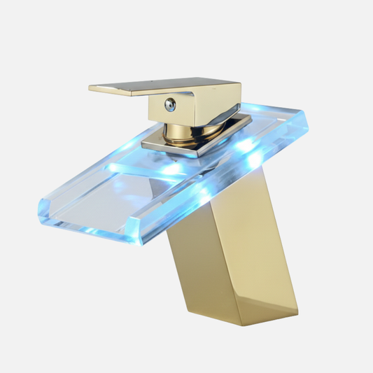 Robinet mitigeur salle de bain lavabo cascade lumineuse - Doré - Laiton