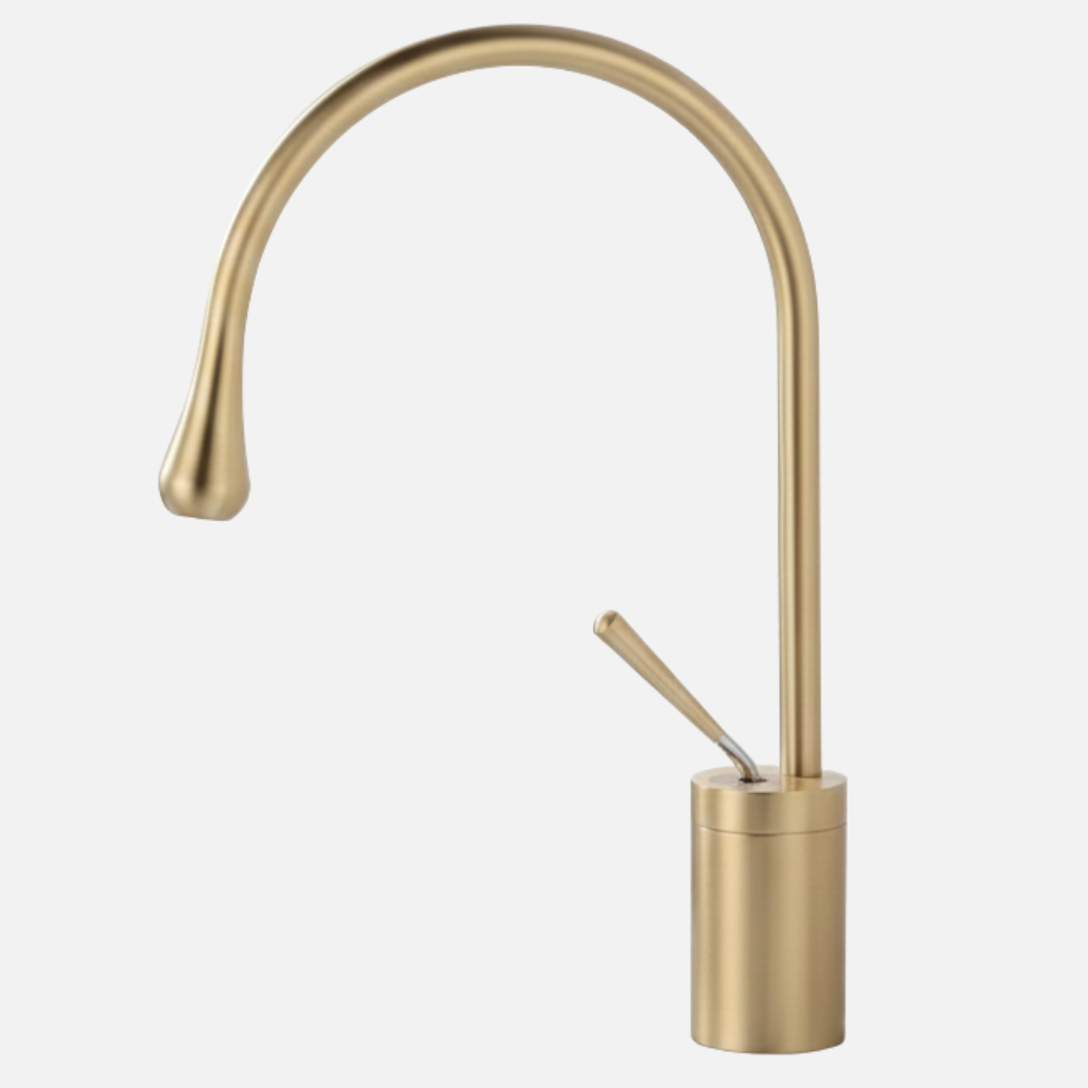 Robinet mitigeur salle de bain lavabo design arrondi goutte - Doré - Laiton