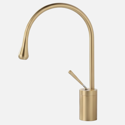 Robinet mitigeur salle de bain lavabo design arrondi goutte - Doré - Laiton
