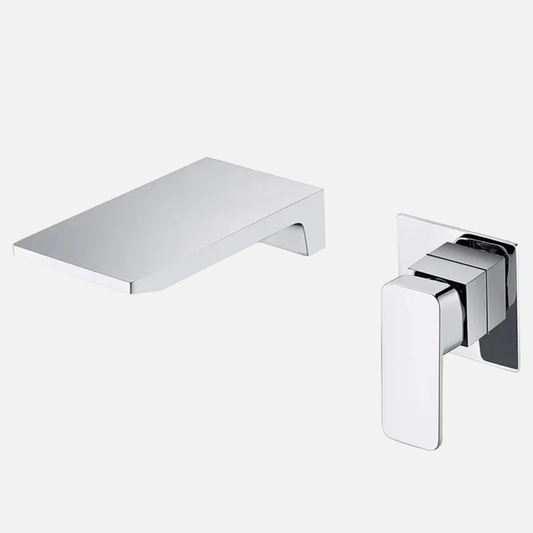 Robinet mitigeur salle de bain lavabo encastrable mural cascade - Argenté - Laiton