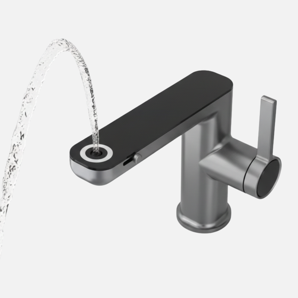 Robinet mitigeur salle de bain lavabo fontaine température numérique - Argenté