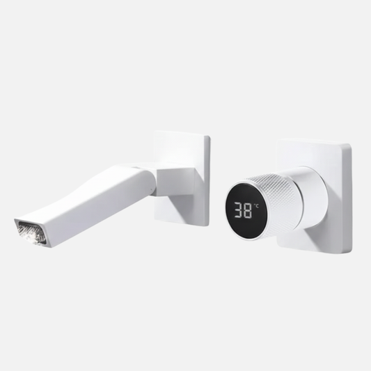 Robinet mitigeur salle de bain lavabo mural encastrable pivotant - Blanc - Laiton