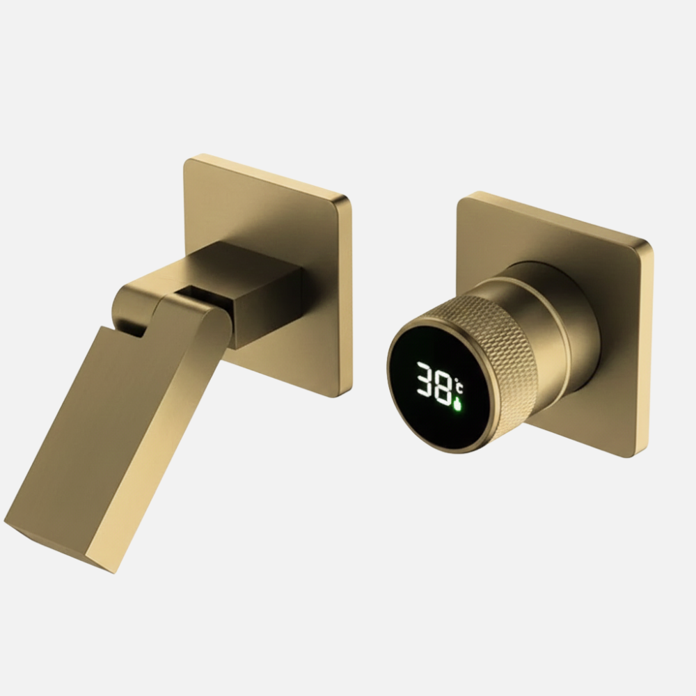 Robinet mitigeur salle de bain lavabo mural encastrable pivotant - Doré - Laiton