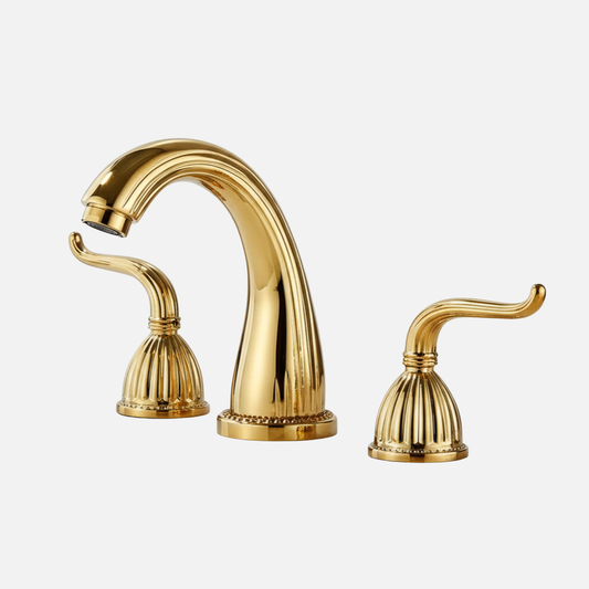Robinet salle de bain rétro classique double poignées - Doré - Laiton