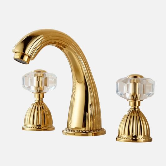 Robinet salle de bain rétro classique double poignées strass - Doré - Laiton