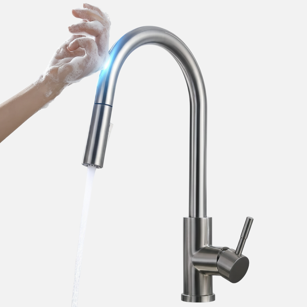 Robinet mitigeur évier cuisine design tactile pivotant - Argenté