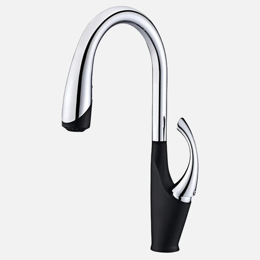 Robinet mitigeur évier cuisine design moderne flexible douchette - Noir / Argenté - Laiton