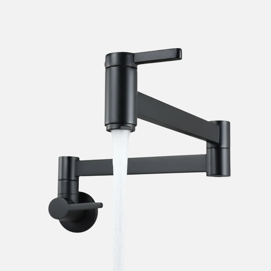 Robinet mitigeur évier cuisine eau froide rabattable mural encastrable - Noir - Laiton