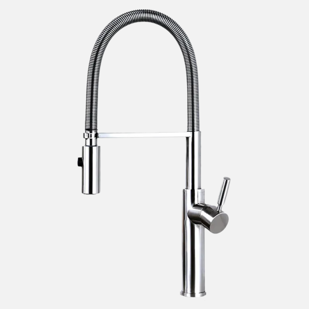 Robinet mitigeur évier cuisine flexible douchette design - Argenté - Laiton (img fond gris vairante)+images lifestyle