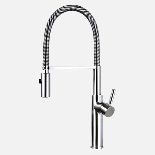 Robinet mitigeur évier cuisine flexible douchette design - Argenté - Laiton (img fond gris vairante)+images lifestyle